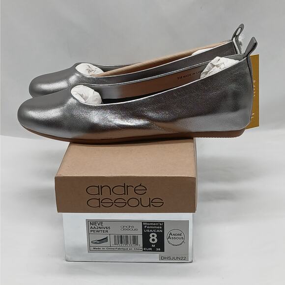 Andre Assous Nieve Womens Shoes Size 8M Silver Slip On Ballet Flats Quiet Luxury - Picture 8 of 10